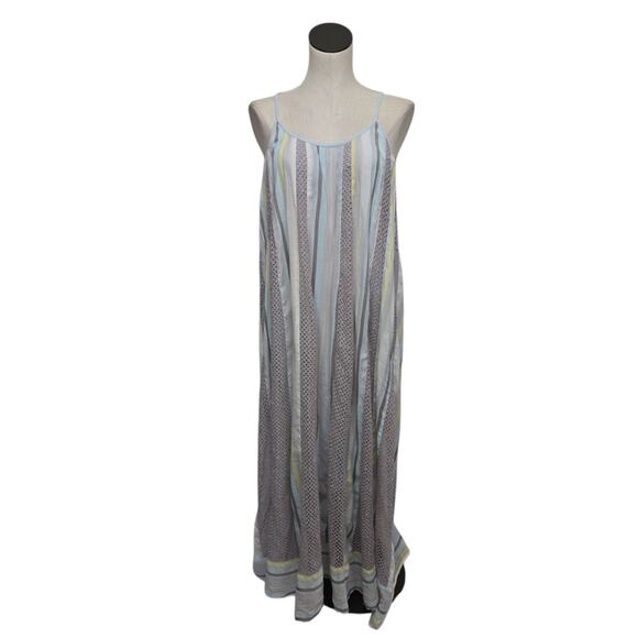 Soft Surroundings Striped Crochet Maxi Dress Blue Stripe Sleeveless Size Medium - Picture 1 of 9